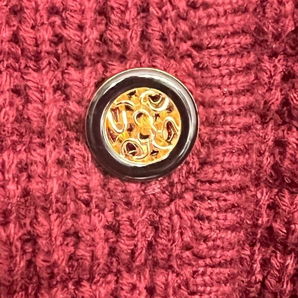 Pretty Garden Burgundy Textured Knit Cardigan - Gold Button Front - Size M - Picture 4 of 7